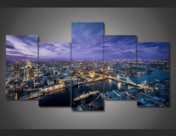5 Panel London Night Scenery Framed Wall Canvas Art | Octo Treasures