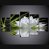 5 Panel White Lotus Flower Framed Wall Canvas | Octo Treasures