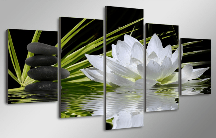 5 Panel White Lotus Flower Framed Wall Canvas | Octo Treasures