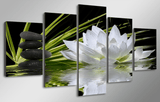 5 Panel White Lotus Flower Framed Wall Canvas | Octo Treasures