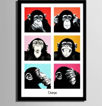 1 Panel Chimpanzee Framed Wall Canvas Art | Octo Treasures