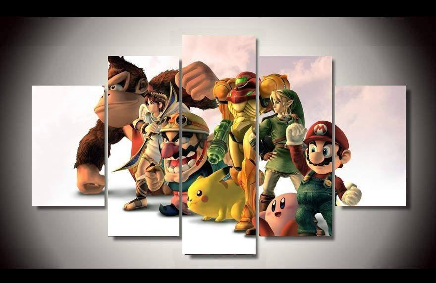5 Panel Framed Nintendo Heroes Wall Canvas | Octo Treasures