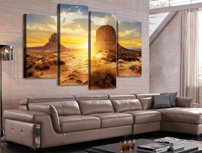 4 Panel Framed Desert Modern Landscape Wall Canvas Art | Octo Treasures