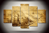 5 Panel Vintage Map Framed Wall Canvas Art | Octo Treasures