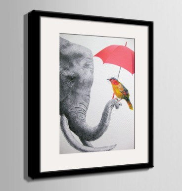 1 Panel Elephant and Colorful Bird Framed Wall Canvas Art | Octo Treasures