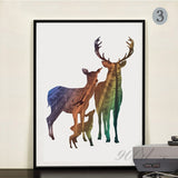 Silhouette of Deer Family with Pine Forest Canvas Art Print Painting Poster, Wall Picture for Home Decoration | Octo Treasures