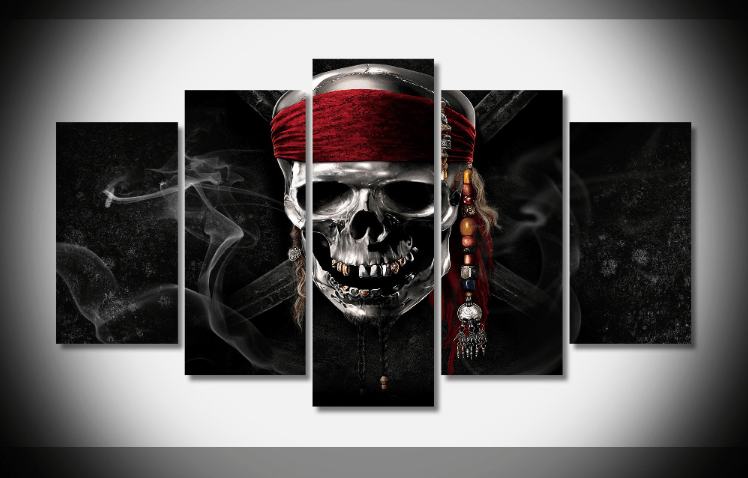 5 Piece Multi Panel Modern Home Decor Framed Pirates Of The Caribbean Movie Wall Canvas Art | Octo Treasures
