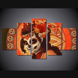 5 Panel Day Of The Dead Face Framed Wall Canvas | Octo Treasures