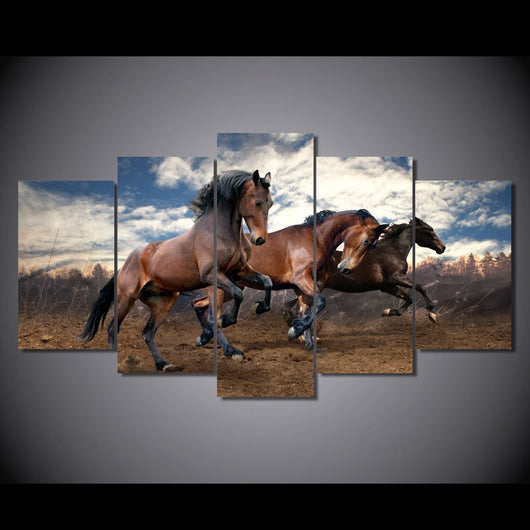 5 Panel Wild Horse Framed Animal Wall Canvas Art | Octo Treasures