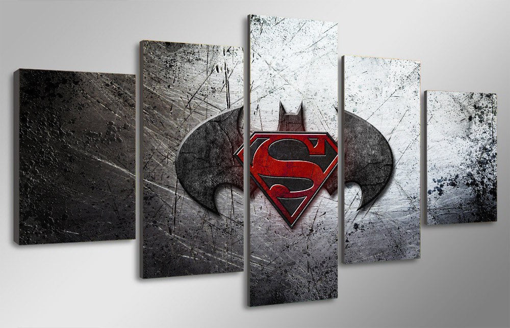 5 Panel Amazing Batman vs Superman Logo Framed Wall Canvas Art | Octo Treasures