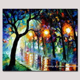 1 Panel Lover Rain Street Tree Lamp Landscape Unframed Wall Art Canvas | Octo Treasures