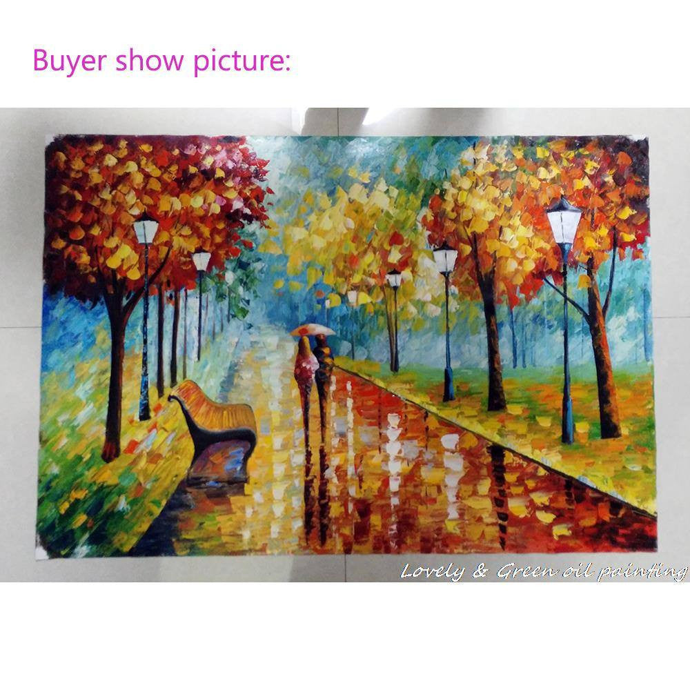 1 Panel Lover Rain Street Tree Lamp Landscape Unframed Wall Art Canvas | Octo Treasures