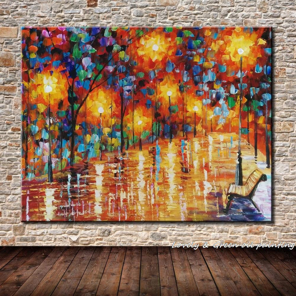 1 Panel Lover Rain Street Tree Lamp Landscape Unframed Wall Art Canvas | Octo Treasures