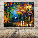 1 Panel Lover Rain Street Tree Lamp Landscape Unframed Wall Art Canvas | Octo Treasures