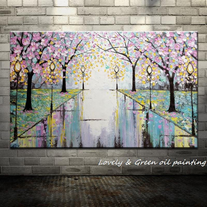 1 Panel Lover Rain Street Tree Lamp Landscape Unframed Wall Art Canvas | Octo Treasures