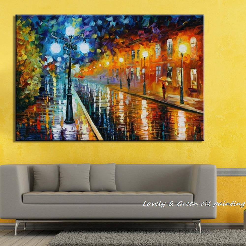 1 Panel Lover Rain Street Tree Lamp Landscape Unframed Wall Art Canvas | Octo Treasures