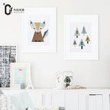 2 Panel Lovely Fox and Trees Nordic Unframed Wall Canvas Art | Octo Treasures