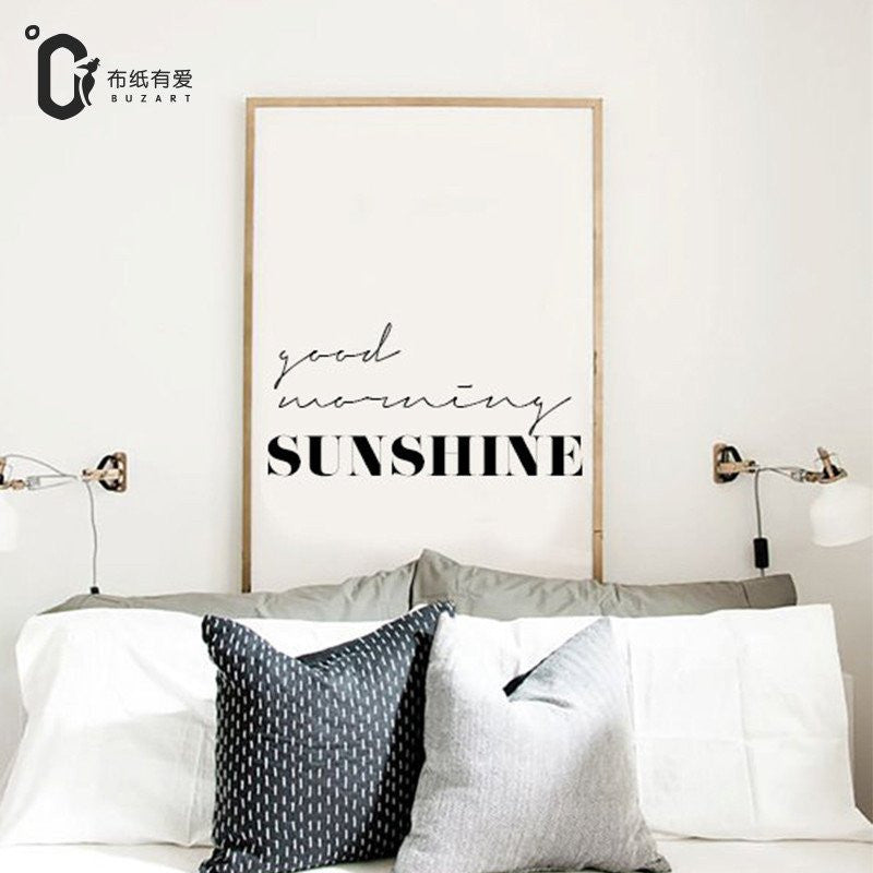 1 Panel Good Morning Sunshine Nordic Minimalist Typography Unframed Wall Canvas Art | Octo Treasures