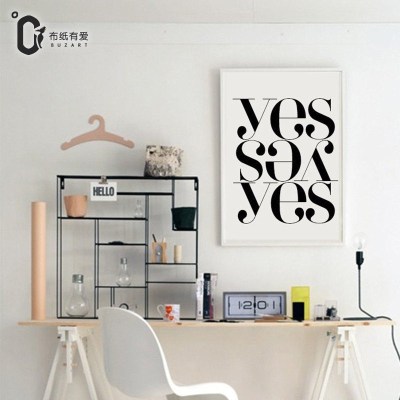 1 Panel YES Minimalist Typography Quote Unframed Wall Canvas Art | Octo Treasures