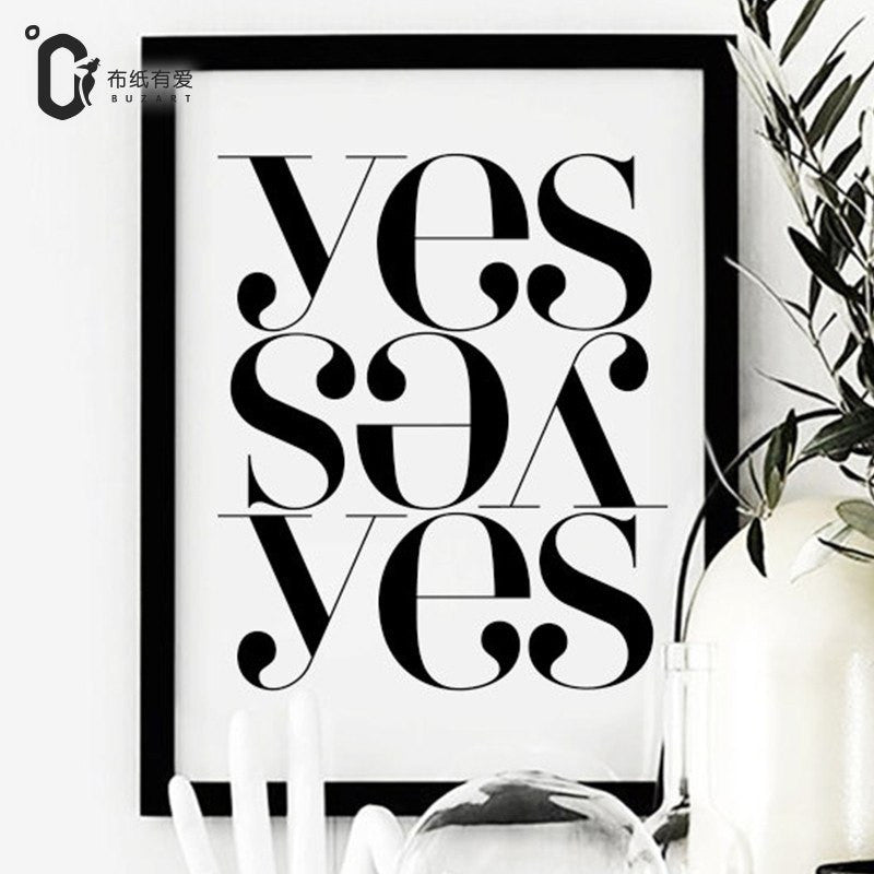 1 Panel YES Minimalist Typography Quote Unframed Wall Canvas Art | Octo Treasures