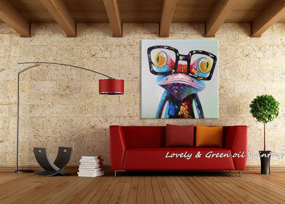 1 Panel Abstract Wear Glasses Frog Unframed Wall Canvas Art | Octo Treasures