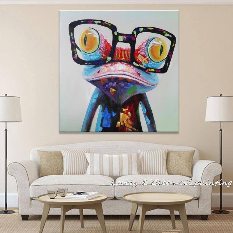 1 Panel Abstract Wear Glasses Frog Unframed Wall Canvas Art | Octo Treasures