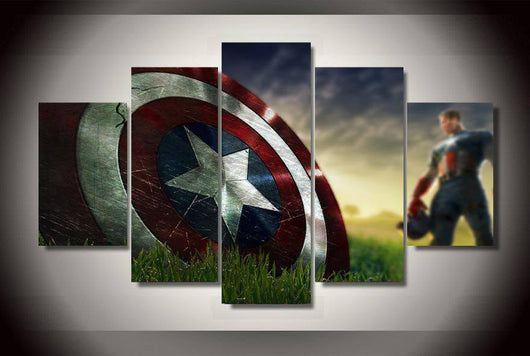 5 Panel Captain America Shield Framed Wall Canvas Art | Octo Treasures