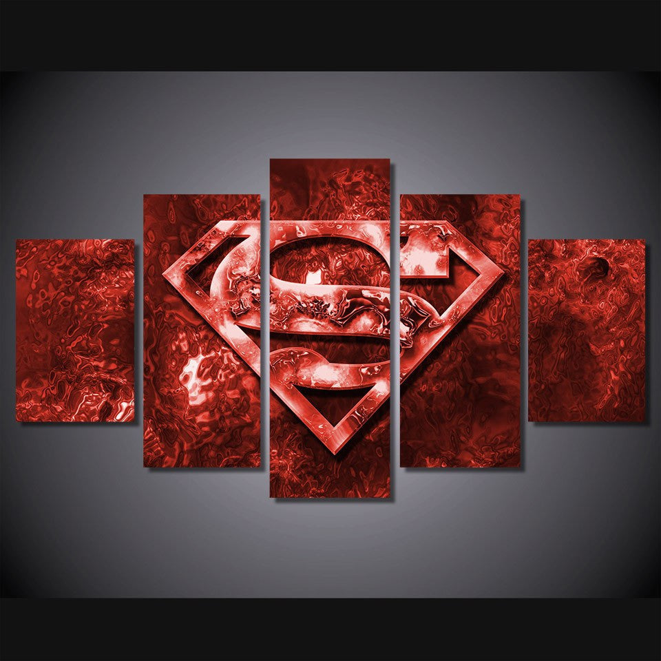 5 Panel Superman Logo Framed Wall Canvas Art | Octo Treasures