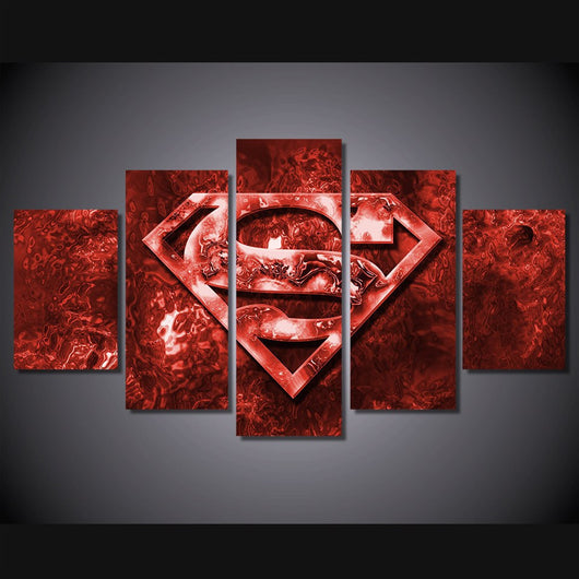 5 Panel Superman Logo Framed Wall Canvas Art | Octo Treasures