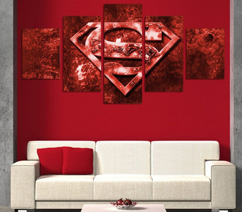 5 Panel Superman Logo Framed Wall Canvas Art | Octo Treasures