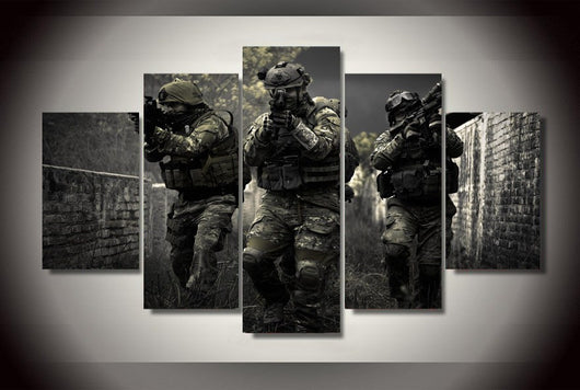 5 Panel Special Forces Battlefield Framed Wall Canvas Art | Octo Treasures