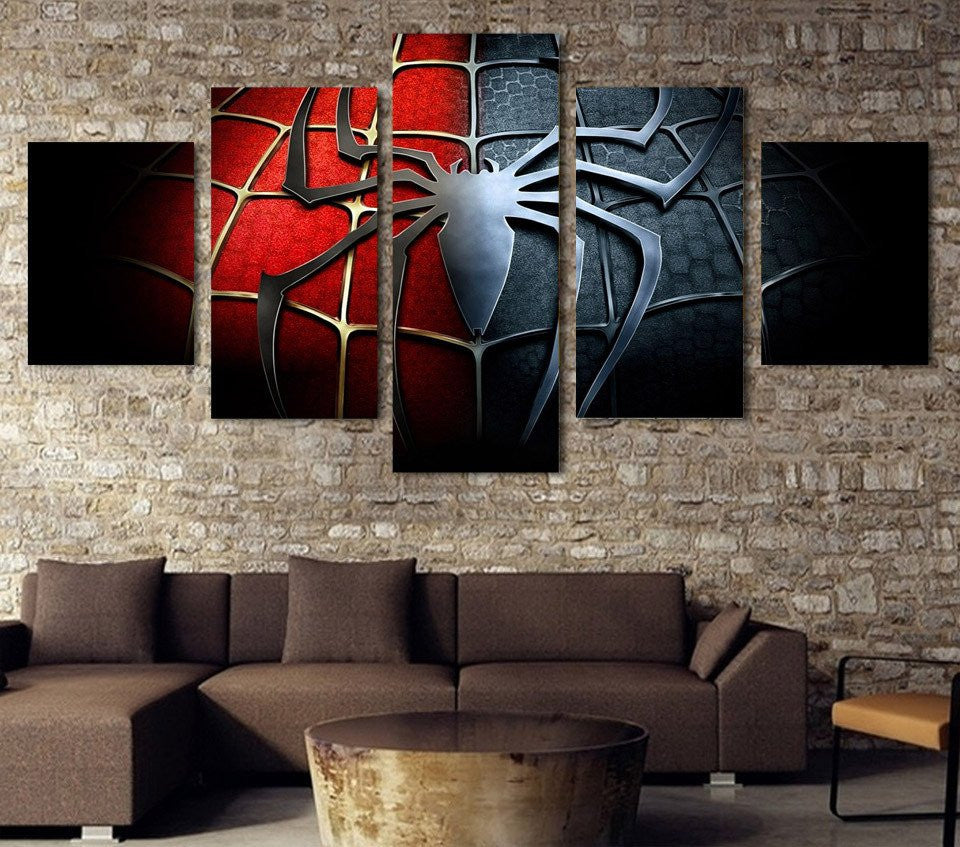 5 Panel Spider Man Logo Framed Wall Canvas Art | Octo Treasures