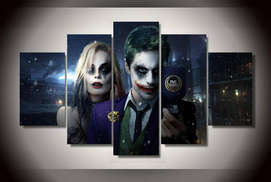 5 Piece Multi Panel Home Decor Framed Suicide Squad Wall Canvas Art | Octo Treasures