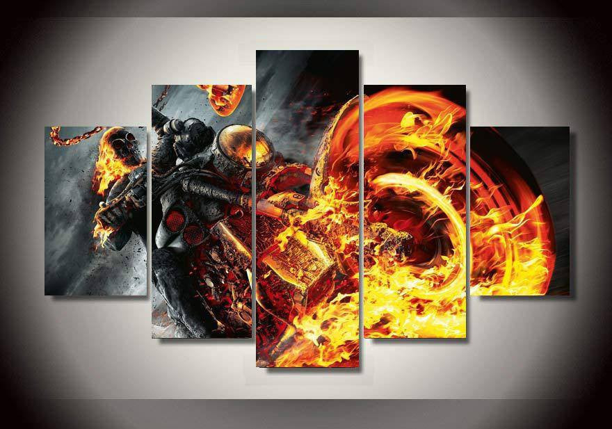5 Panel Ghost Rider Framed Wall Canvas Art | Octo Treasures