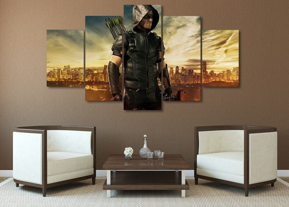 5 Panel Green Arrow Man TV Series Framed  Wall Canvas Art | Octo Treasures