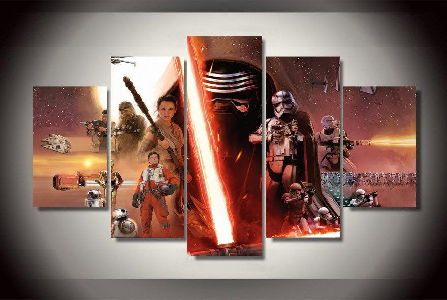5 Panel Star Wars Episode Framed Wall Canvas Art | Octo Treasures