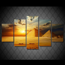 5 Panel Egyptian Pyramids Landscape Framed Wall Canvas Art | Octo Treasures