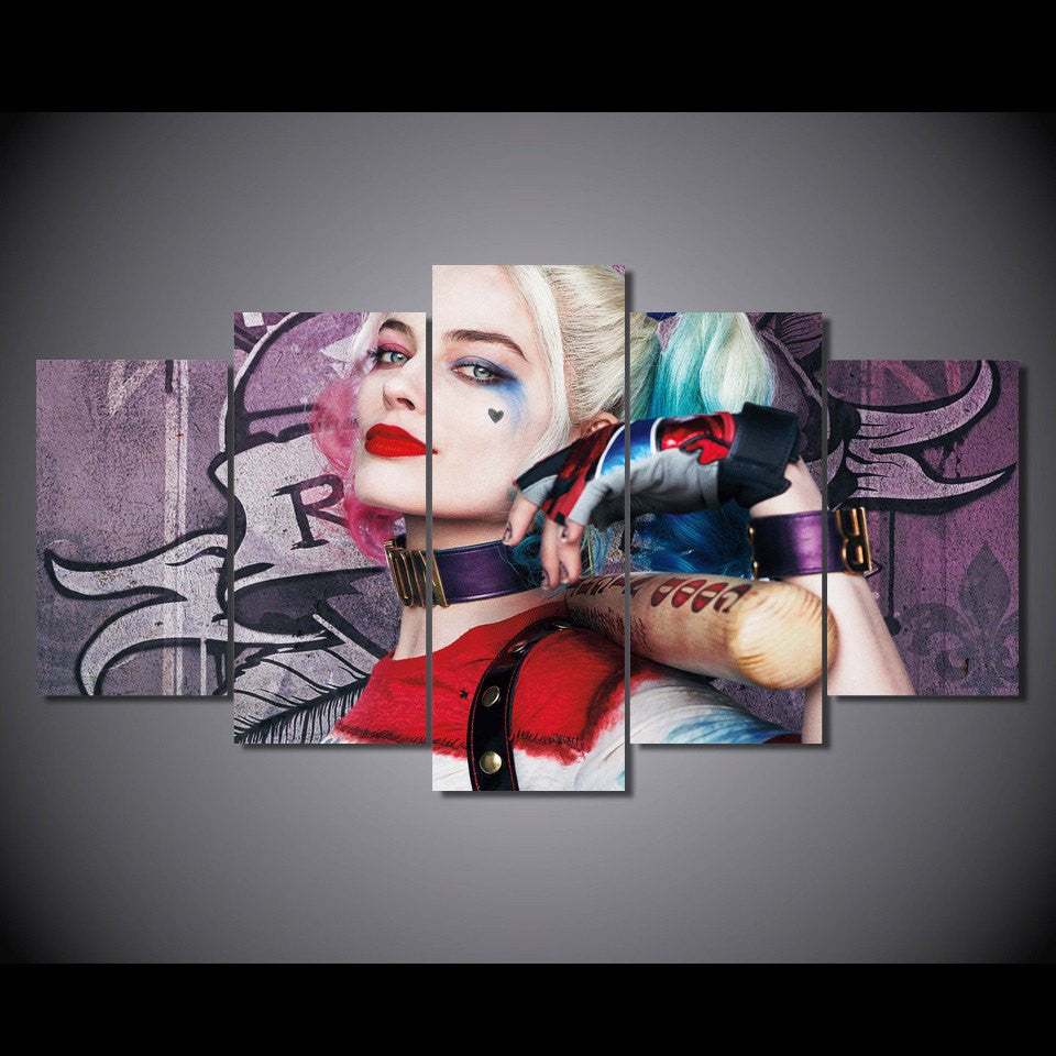 5 Panel Suicide Squad Harley Quinn Framed Wall Canvas Art | Octo Treasures