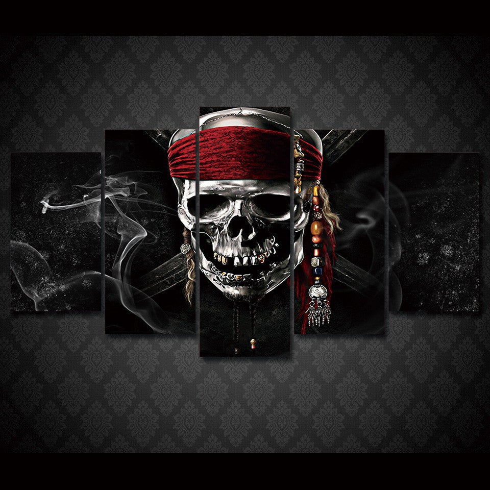 5 Panel Pirates of The Caribbean Skull Framed Wall Canvas Art | Octo Treasures