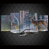 5 Panel Winter Forest Deer Framed Animal Wall Canvas Art | Octo Treasures