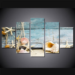 5 Panel Seashells And Starfishes Beach Decor Framed Wall Canvas Art | Octo Treasures