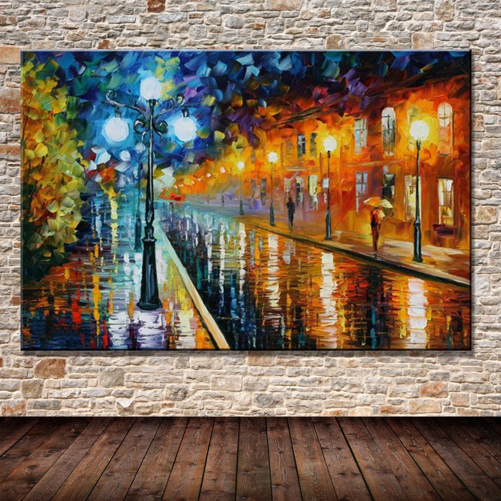 1 Panel Abstract Street After The Rain Unframed Wall Canvas Art | Octo Treasures