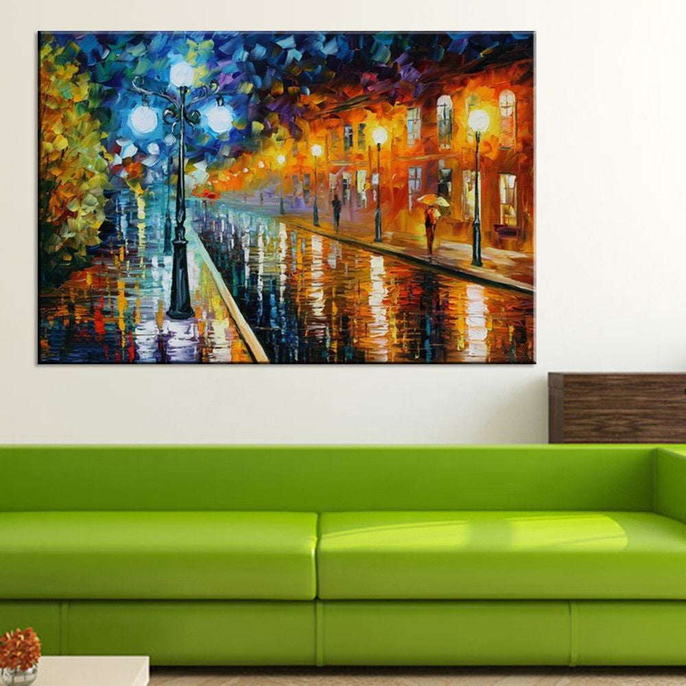 1 Panel Abstract Street After The Rain Unframed Wall Canvas Art | Octo Treasures