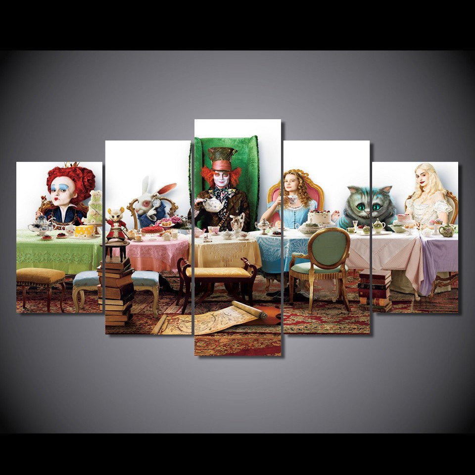 5 Panel Alice In Wonderland Group Framed Wall Canvas Art | Octo Treasures