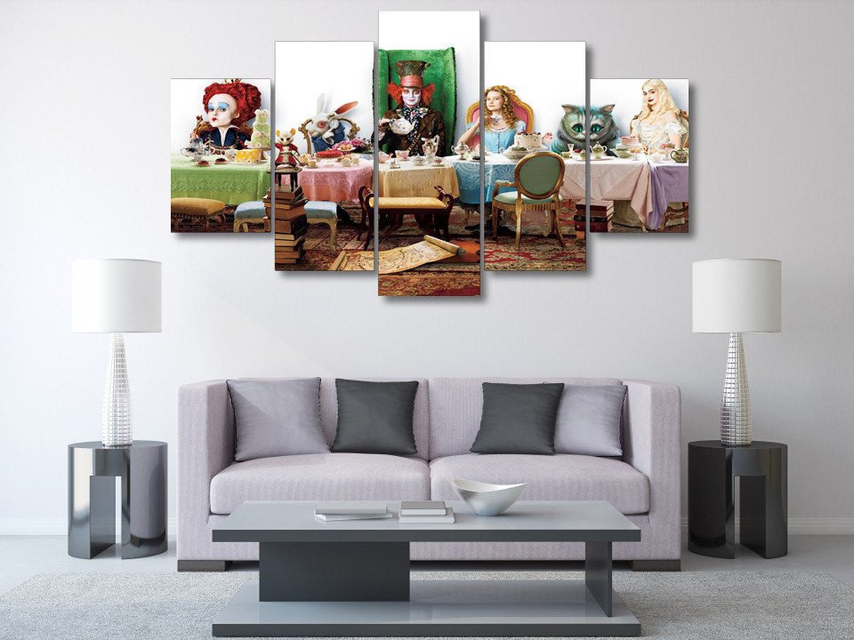 5 Panel Alice In Wonderland Group Framed Wall Canvas Art | Octo Treasures