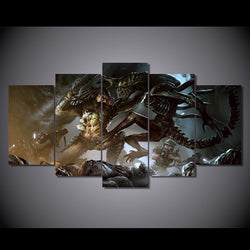 5 Panel Alien vs Predator Alien Framed Wall Canvas Art | Octo Treasures