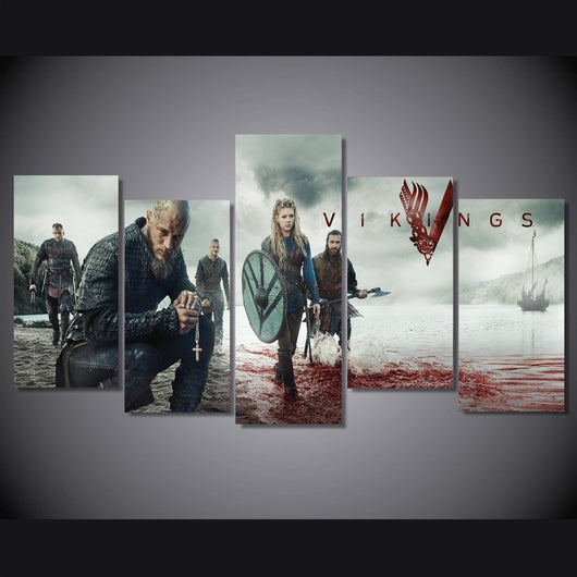 5 Panel Vikings Ragnar Lodbrok Framed Wall Canvas Art | Octo Treasures