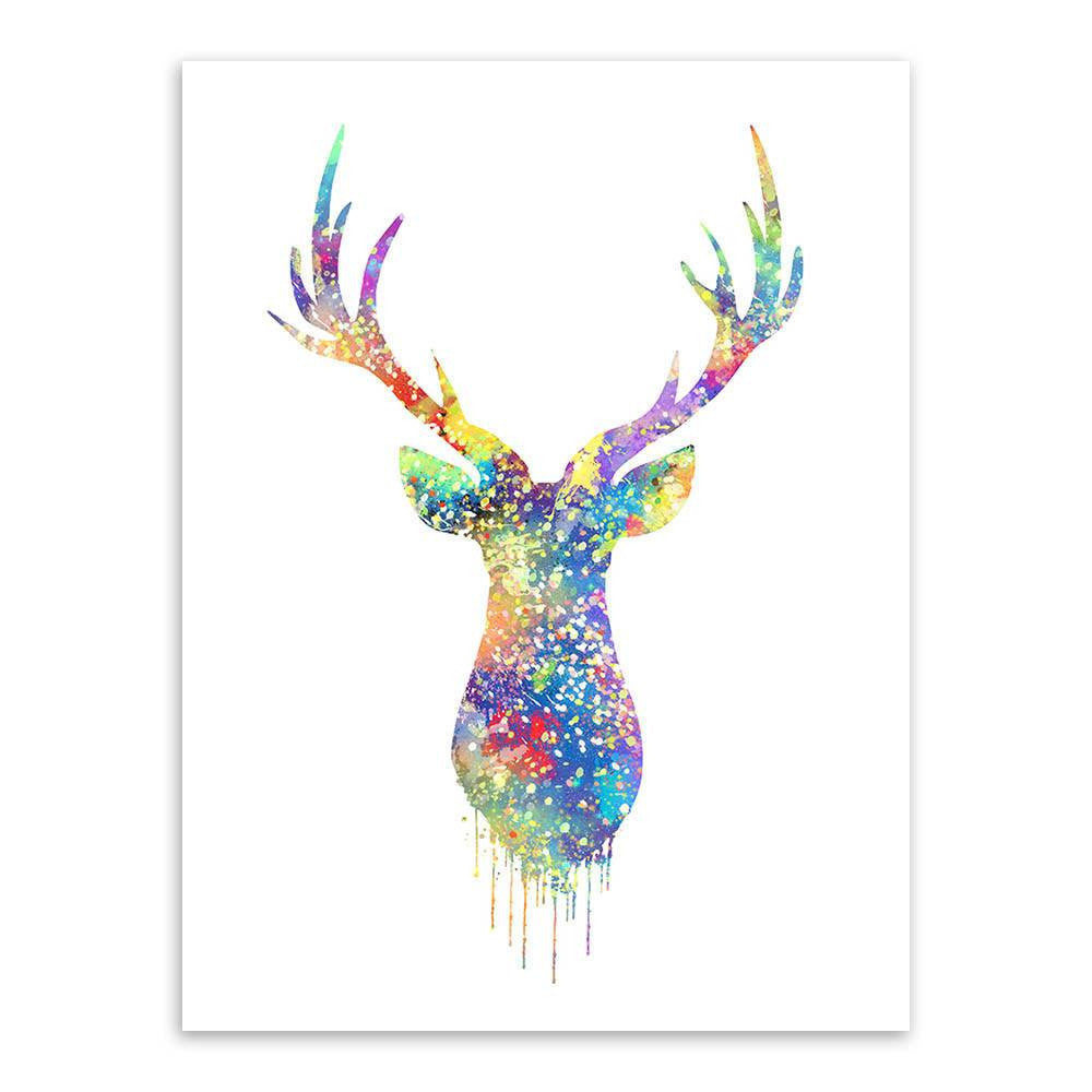 Watercolor Deer Head Abstract Animal Unframed Wall Canvas Art | Octo Treasures