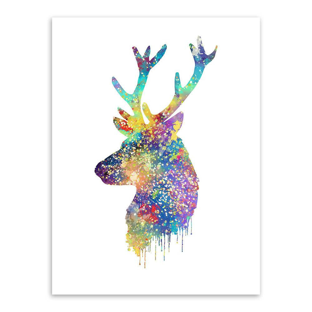 Watercolor Deer Head Abstract Animal Unframed Wall Canvas Art | Octo Treasures