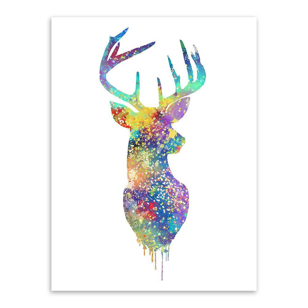 Watercolor Deer Head Abstract Animal Unframed Wall Canvas Art | Octo Treasures